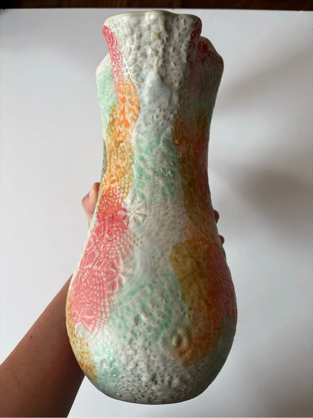 Anthropologie || Floral Embossed Abstract Vase Painted